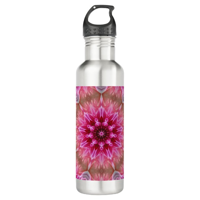 Geometric Mandala Pink Flower Pattern-67545 Stainless Steel Water Bottle (Front)