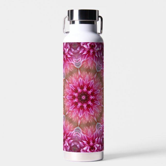 Geometric Mandala Pink Flower Pattern-67545 Water Bottle (Front)