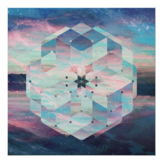 Geometric Mandala Polyscape Ocean Pastel Blue Poster