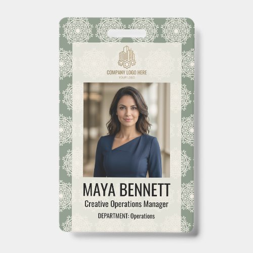 Geometric Mandala Sage Cream Badge