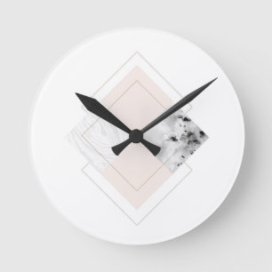 Geometric Marble Design Round Clock