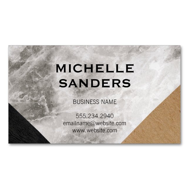 Geometric Marble Faux Leather Craft Business Card Magnet (Front)