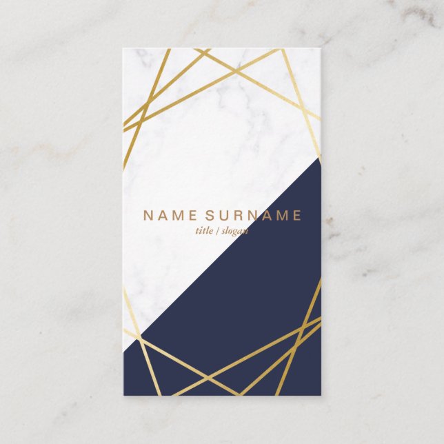 Geometric Marble Gold Blue Vertical Business Card (Front)