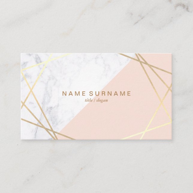 Geometric Marble Gold Light Pink Business Card (Front)