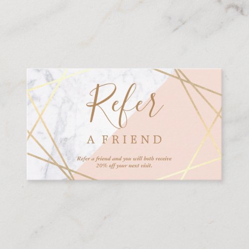 Geometric Marble Gold Light Pink Referral Business Card