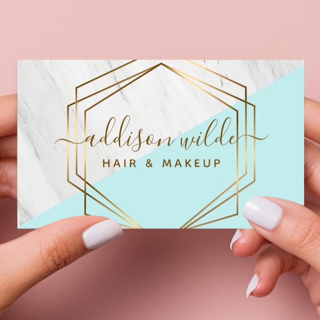 Geometric Marble Modern Blue And Gold Trendy Chic Business Card (Creator Uploaded)