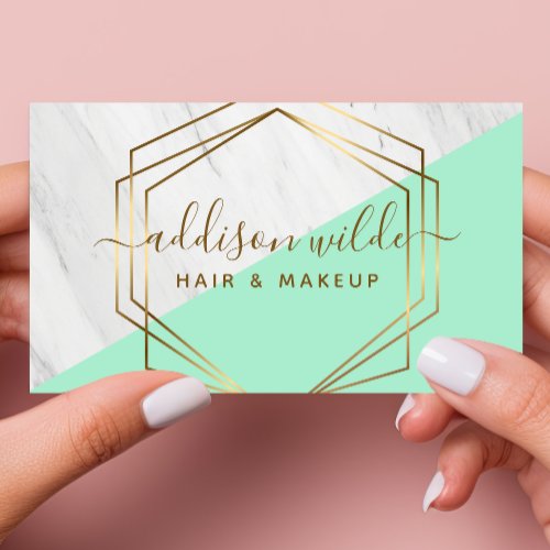 Custom Business Cards 14 Geometric Marble Modern Mint And Gold Trendy Chic Business Card