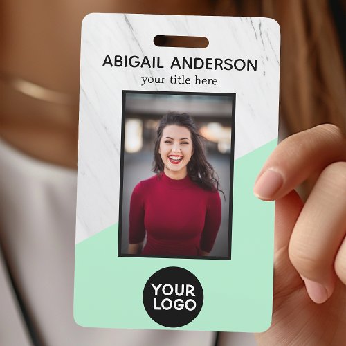 Geometric Marble Modern Neo Mint Photo ID Work Badge