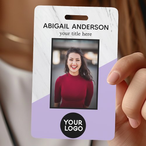 Geometric Marble Modern Purple Photo Id Work Badge