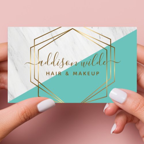 Custom Business Cards 15 Geometric Marble Modern Teal And Gold Trendy Chic Business Card