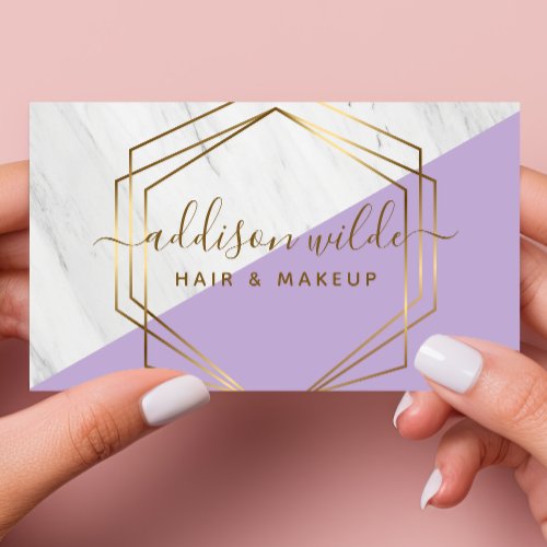 Geometric Marble Modern Violet Gold Trendy Chic Business Card
