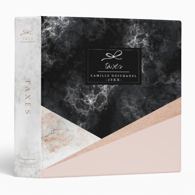 Geometric Marble Rose Gold Personalized 3 Ring Binder (Front/Spine)