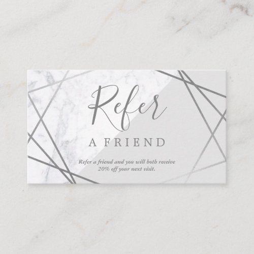 Geometric Marble Silver Grey Promo Referral Business Card