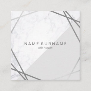 Geometric Marble Silver Grey Square Business Card