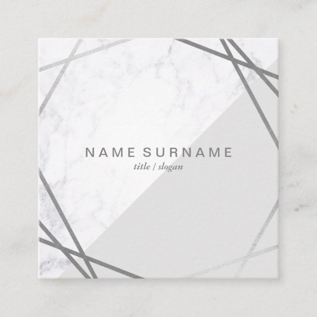 Geometric Marble Silver Grey Square Business Card (Front)