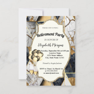 Geometric Marble,Wine Glass,Balloons, Retirement Invitation