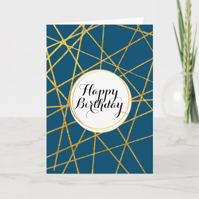 Geometric masculine blue abstract stripes mens card (Front)