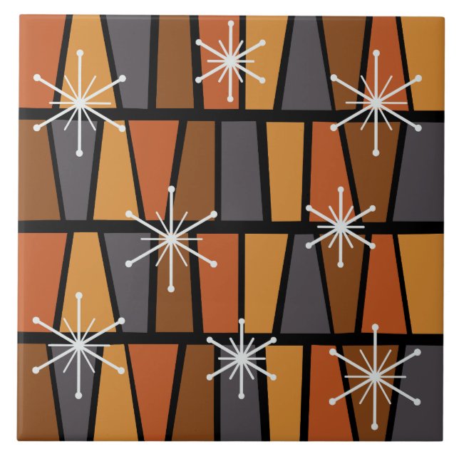 Geometric MCM Abstract Burnt Orange Ceramic Tile (Front)