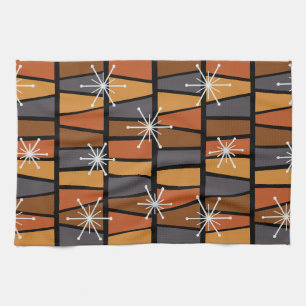 Geometric MCM Abstract Burnt Orange Kitchen Towel