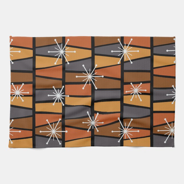 Geometric MCM Abstract Burnt Orange Kitchen Towel (Horizontal)
