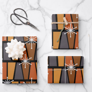 Geometric MCM Abstract Burnt Orange Wrapping Paper Sheets