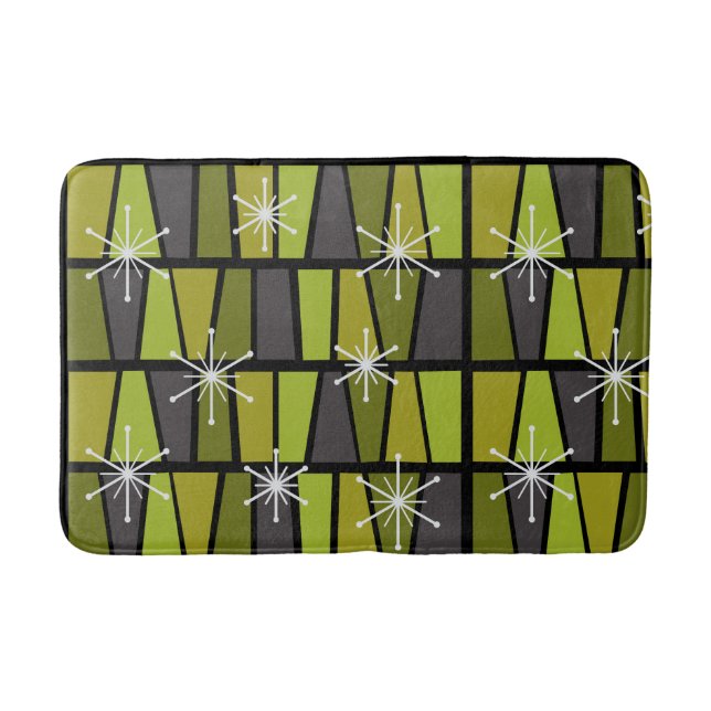 Geometric MCM Abstract Olive Green Bath Mat (Front)