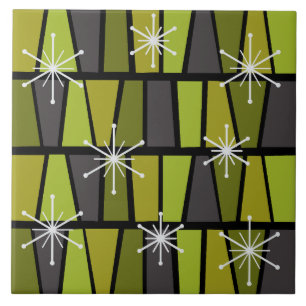 Geometric MCM Abstract Olive Green Ceramic Tile