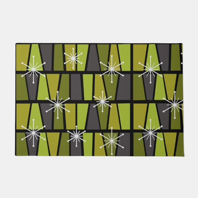 Geometric MCM Abstract Olive Green Doormat (Front)