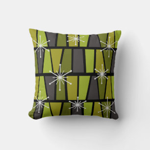 Geometric MCM Abstract Olive Green Throw Pillow