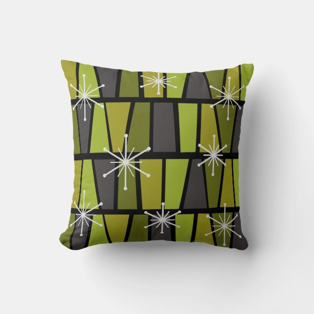Geometric MCM Abstract Olive Green Throw Pillow (Front)