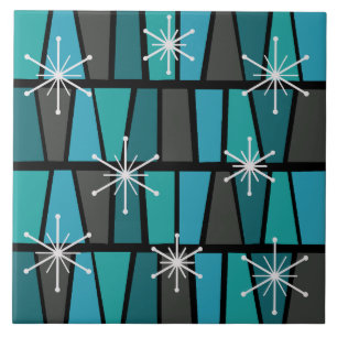 Geometric MCM Abstract Turquoise Teal Ceramic Tile