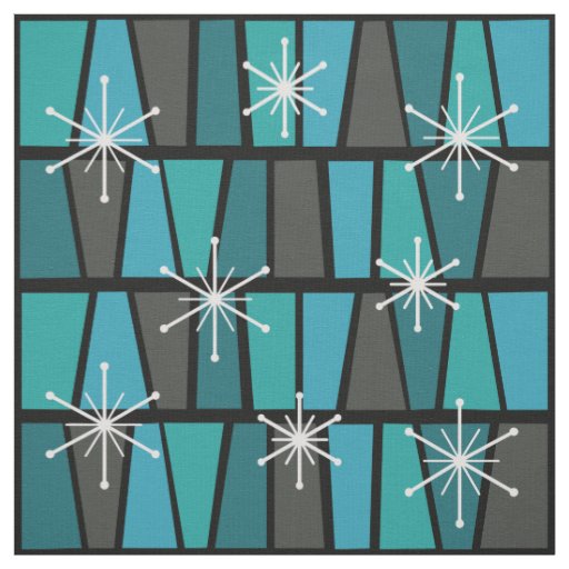 Geometric MCM Abstract Turquoise Teal Fabric