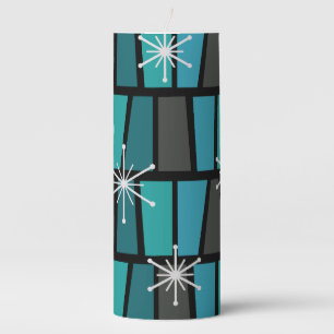 Geometric MCM Abstract Turquoise Teal Pillar Candle