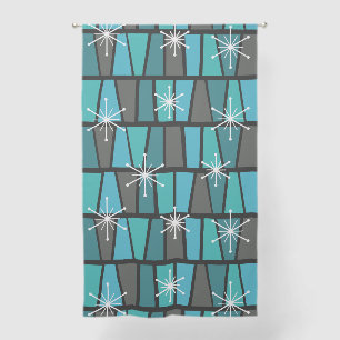Geometric MCM Abstract Turquoise Teal Sheer Curtains