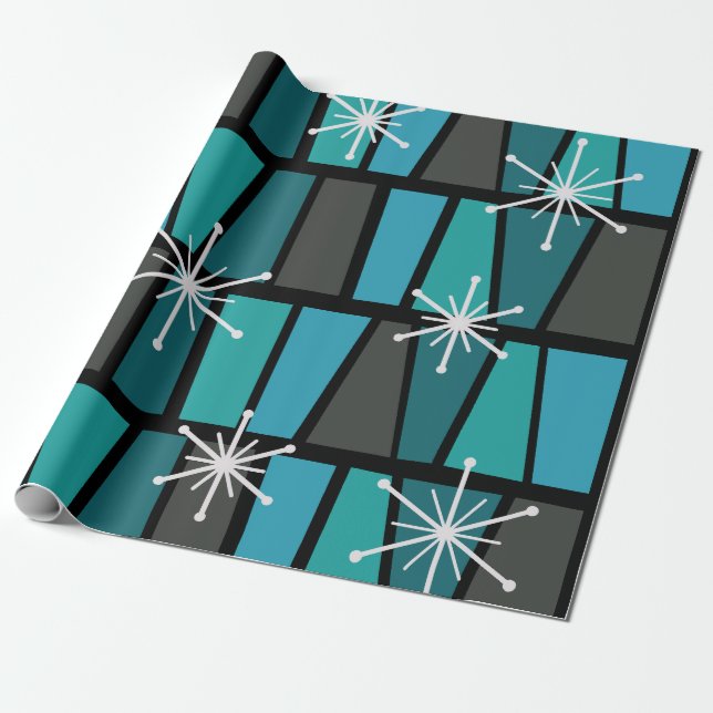Geometric MCM Abstract Turquoise Teal Wrapping Paper (Unrolled)