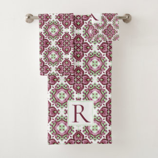 Geometric Mediterranean purple mint pattern Bath Towel Set