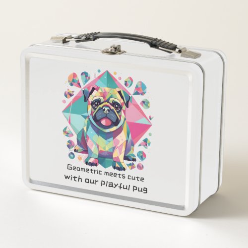 Geometric meets cute with our playful pug  metal lunch box