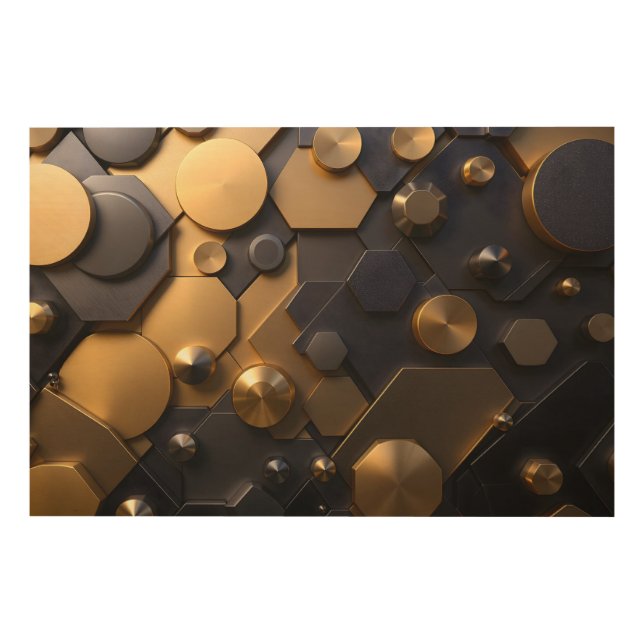 Geometric Metallic Abstract Wall Art – Gold and Bl (Front)