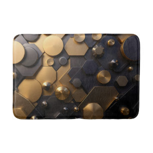 Geometric Metallic Abstract Wall Art – Gold and Bl Bath Mat