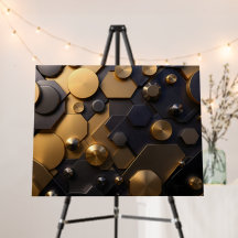 Geometric Metallic Abstract Wall Art – Gold and Bl