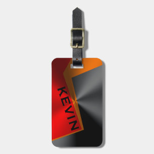 Geometric Metallic Black Red & Orange Luggage Tag