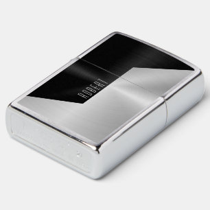 Geometric Metallic Black Silver Custom Name Zippo Lighter