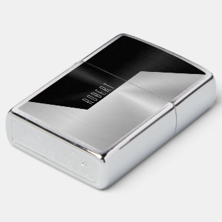 Geometric Metallic Black Silver Custom Name Zippo Lighter