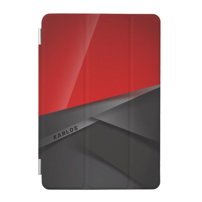 Geometric metallic design, black and red iPad mini cover (Front)