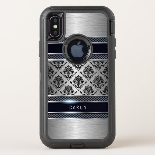 Geometric Metallic Gray & Black Damasks OtterBox Defender iPhone XS Case