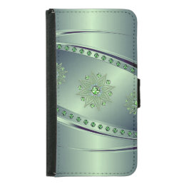 Geometric Metallic Green Design 4 Wallet Phone Case For Samsung Galaxy S5