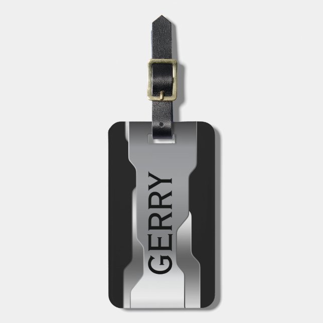 Geometric Metallic Silver Stainless Steel Look Luggage Tag (Front Vertical)