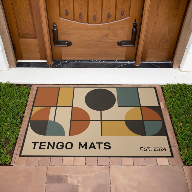Geometric mid-century design, customizable text doormat (Outdoor)