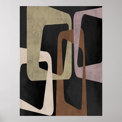 Geometric Mid Century Modern Abstract Black Brown Poster