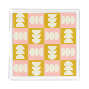 Geometric Mid-Century Modern Retro Pattern Acrylic Tray